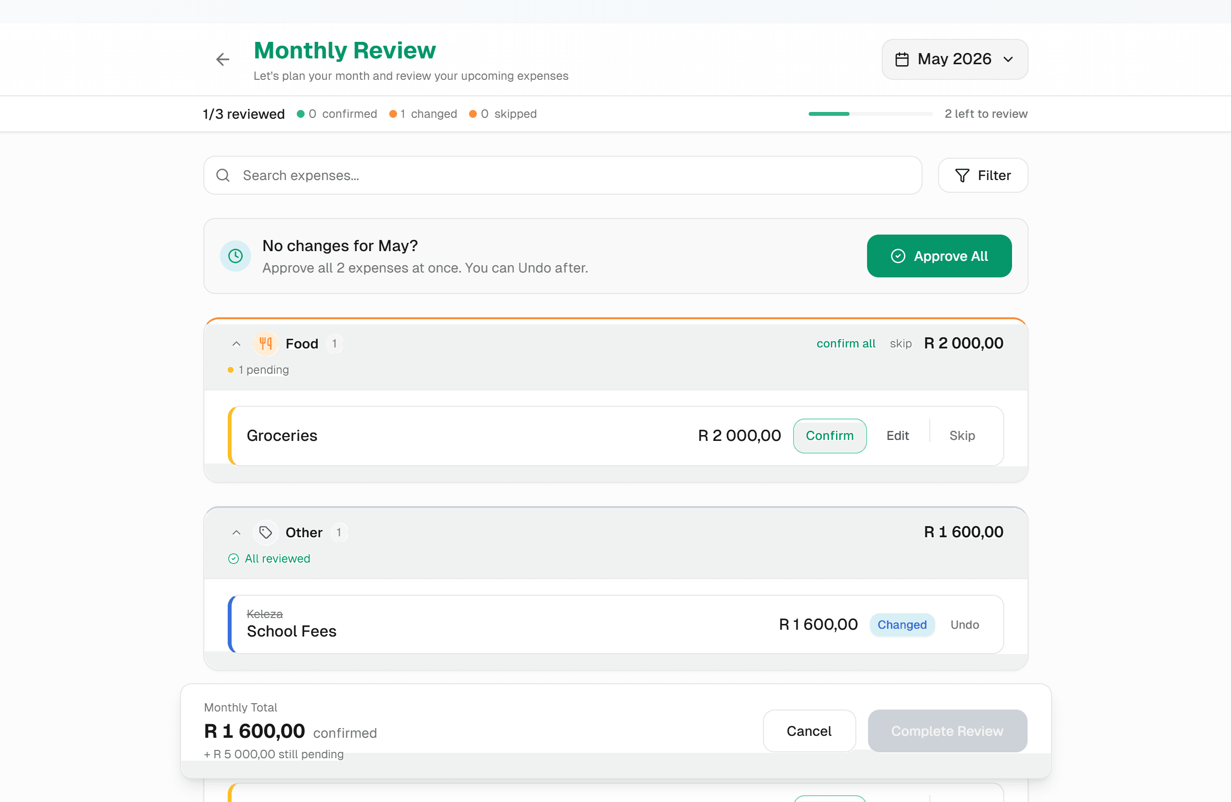 BudgetYam monthly review flow